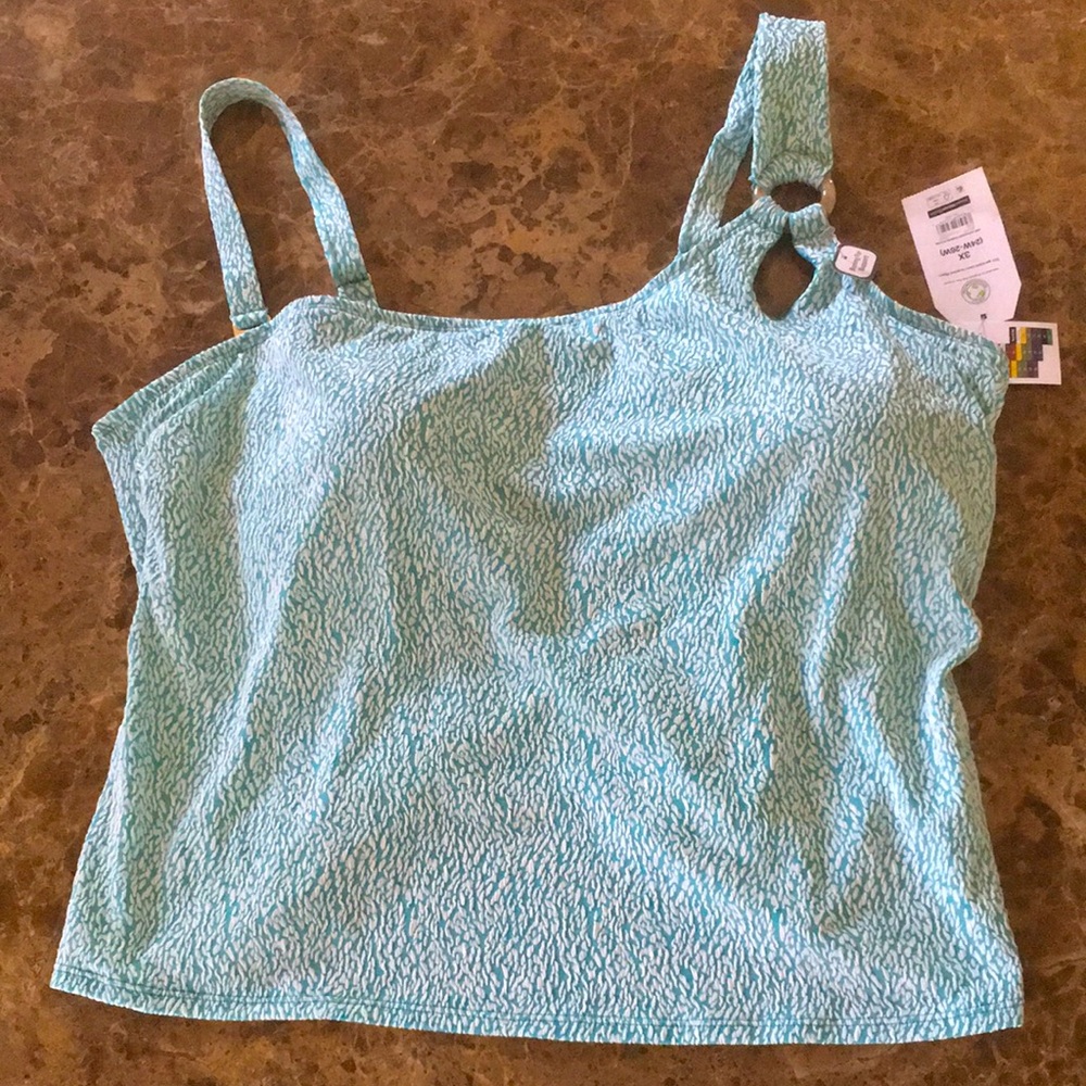 🆕Time and Tru Turquoise Textured O-Ring Tankini Swimsuit Top size 3X